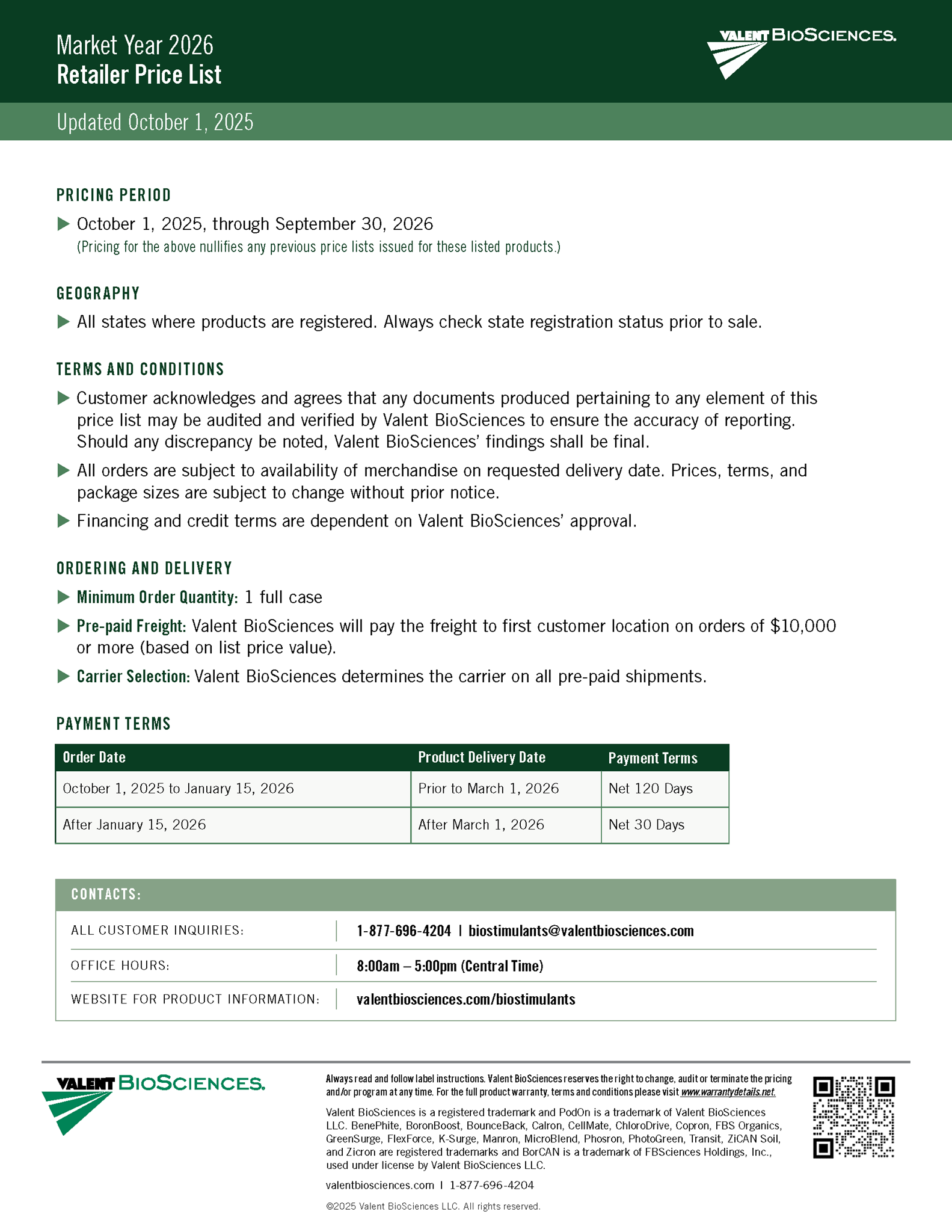 Picture of Valent BioSciences 2026 Retail Price List