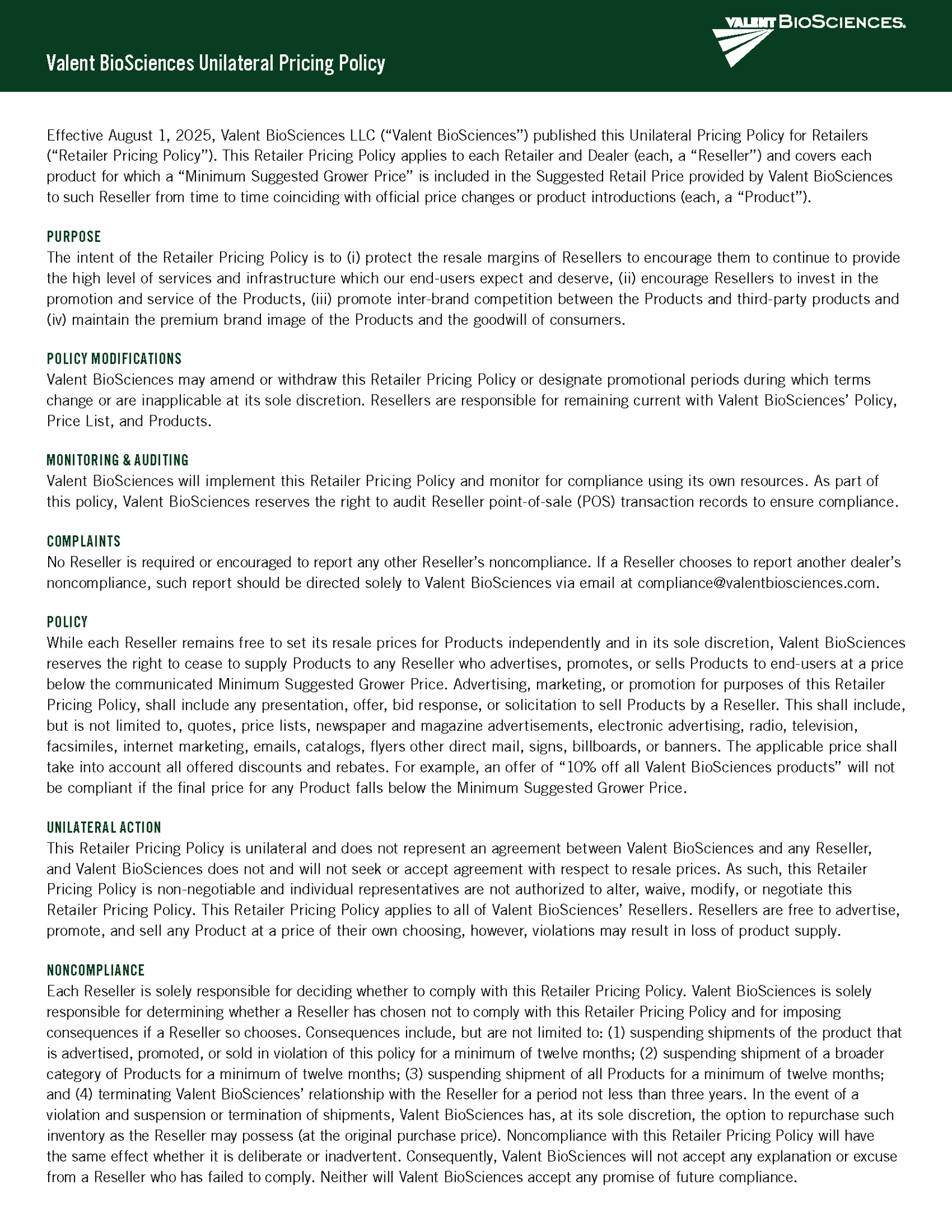 Picture of Valent BioSciences 2026 Early Season Products Retail Price List